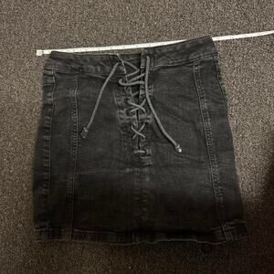 BDG Black denim mini skirt with lace up detail size small